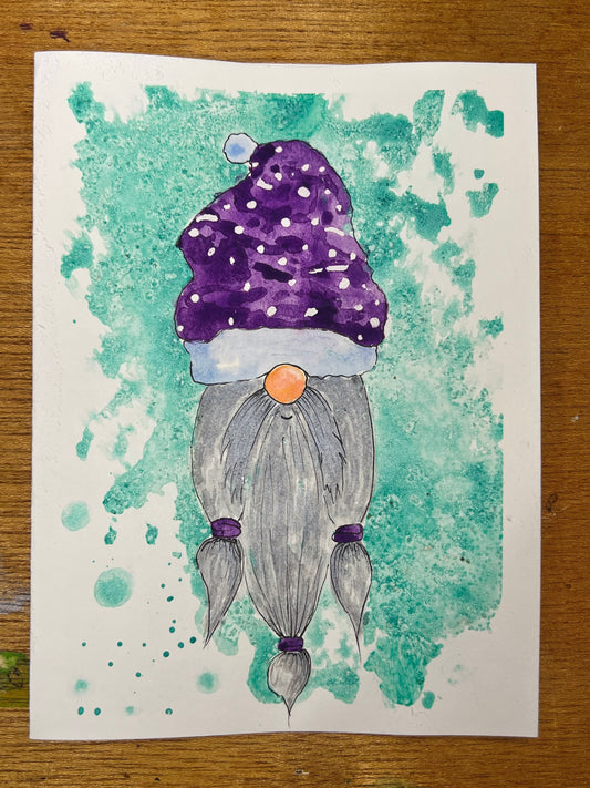 Gnome de Noël - Aquarelle