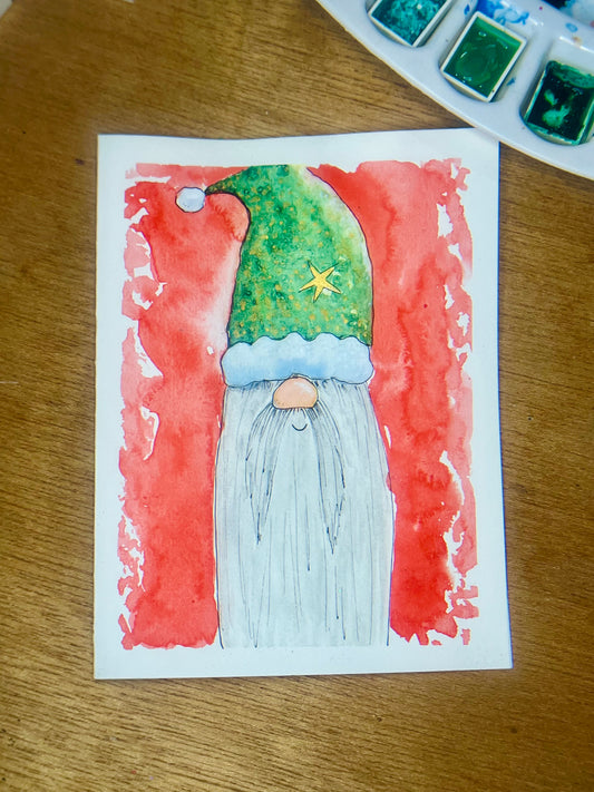 Gnome de Noël - Aquarelle